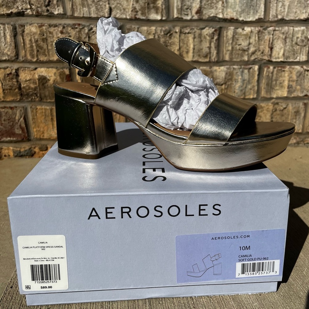 Aerosoles Camilla Soft Gold Platform Dress Sandal - Women's Size 10 NEW NIB